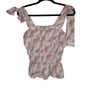 Paper Crane Pink‎ & White Smocked Sleeveless Top With Tie Straps Womens Size M